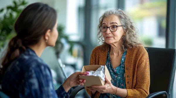 Older woman receiving compassionate support during a grief counseling session