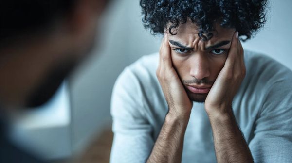 Young man with a contemplative expression representing the emotional weight of trauma and PTSD